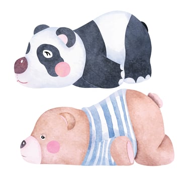 Lazy bear cartoon.Panda sleeping.Teddy bear sleeping.Cute animal.Hand draw with watercolor. vector
