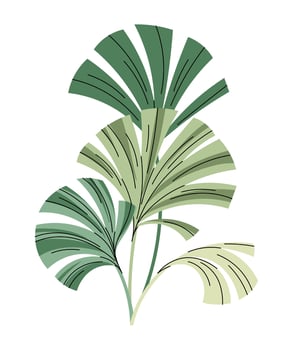Tropical plant on white background. Exotic leaves illustration in flat cartoon style. Children s plant illustration for clothing design, wallpaper, greeting cards, etc. vector