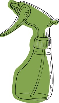 Irrigation, sprayingcan linear icon on green background. For florists, flower growers, gardeners, plant care. Line art isolated on white. vector