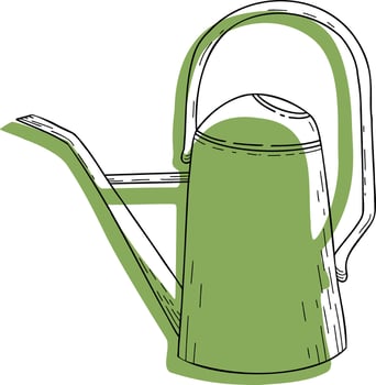 Watering can linear icon on green background. For florists, flower growers, gardeners, plant care. Line art isolated on white. vector