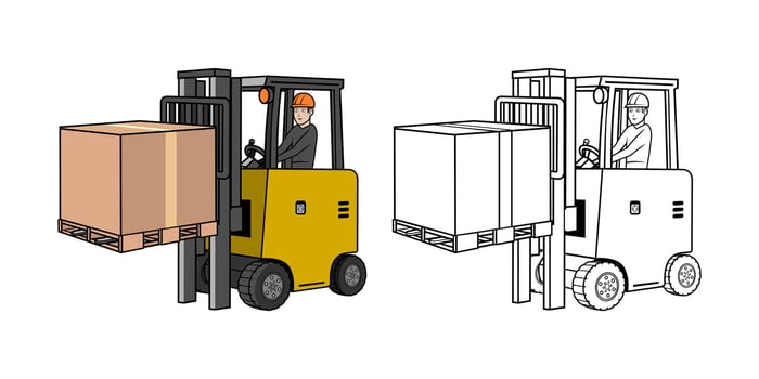 Electric Forklift Vehicle With Driver Cartoon vector