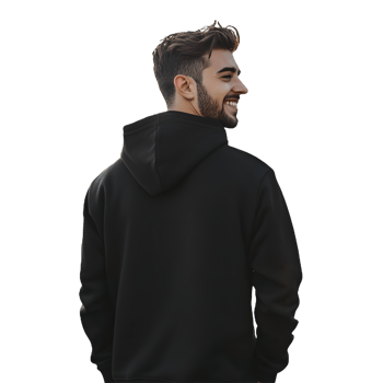 man in black hoodie with a smile on his face png