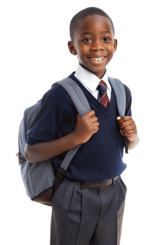 Afro american boy in school uniforms with backpacks on transparent background png