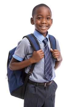 Afro american boy in school uniforms with backpacks on transparent background png