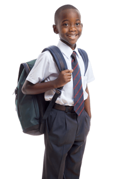 Afro american boy in school uniforms with backpacks on transparent background png