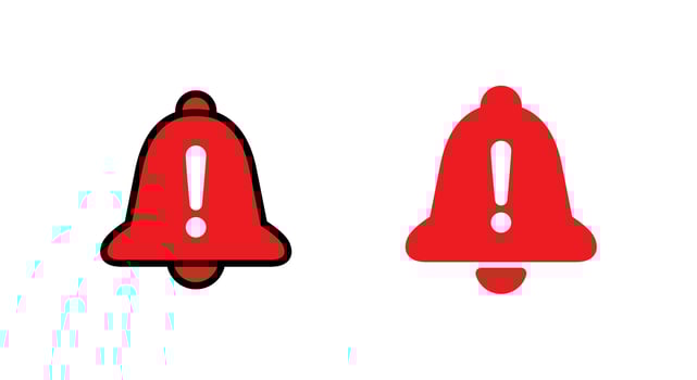 Warning notification bell icon in flat style. Exclamation mark on bells concept vector