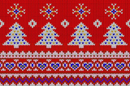 Knitting. Christmas seamless pattern. . Red knitted sweater texture. Set Xmas winter geometric background. Holiday fair isle traditional ornaments. Wool pullover illustration. Festive crochet vector