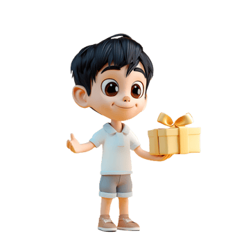cartoon boy has a gift box png