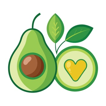Avocado with heart and leaves illustration vector
