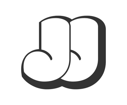 JJ logo, bubble comic lettering, rounded in graffiti style black and white silhouette. Trendy preschool J and J letter text for festival party, personal initials, children funky print and web. vector