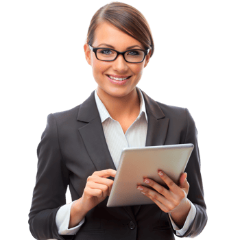 Business professional using a tablet in a studio, isolated transparent png