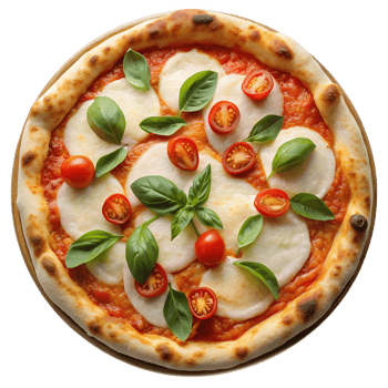 Homemade Margherita pizza with basil, isolated transparent png