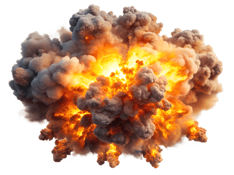 Big explosion with fire and smoke, isolated transparent png