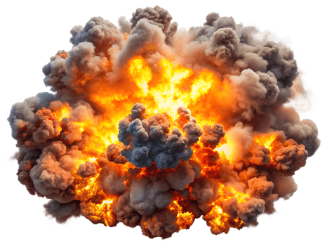 Massive explosion with smoke and fire, isolated transparent png