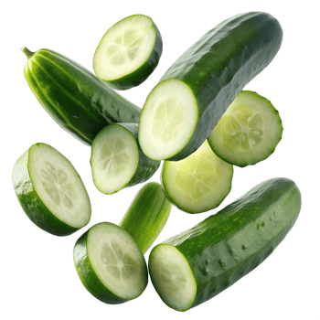 Sliced cucumbers on a white background, isolated transparent png