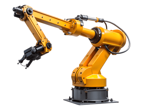 Robotic arm for industrial automation, isolated transparent png
