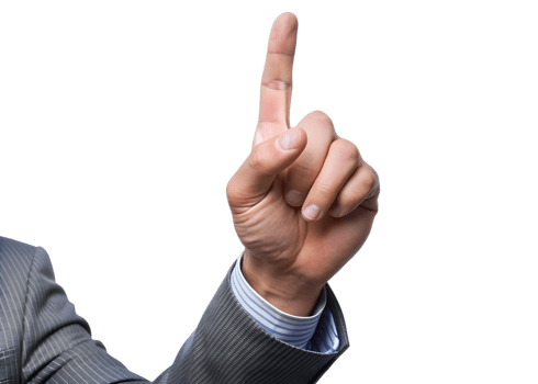 Indoor gesture of a raised finger, isolated transparent png