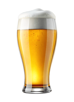 Refreshing golden beer in a clear glass tumbler, isolated transparent png