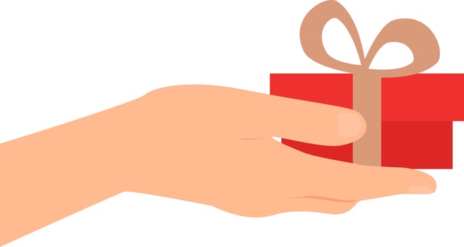 Hand holding red present box with a bow. vector