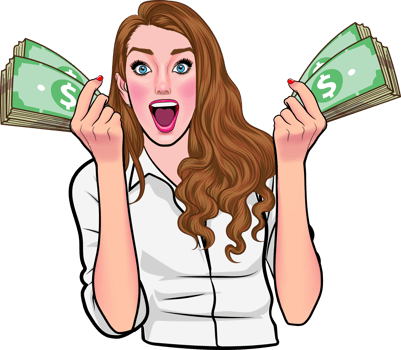 determined woman holding cash, symbolizing ambition and financial power png