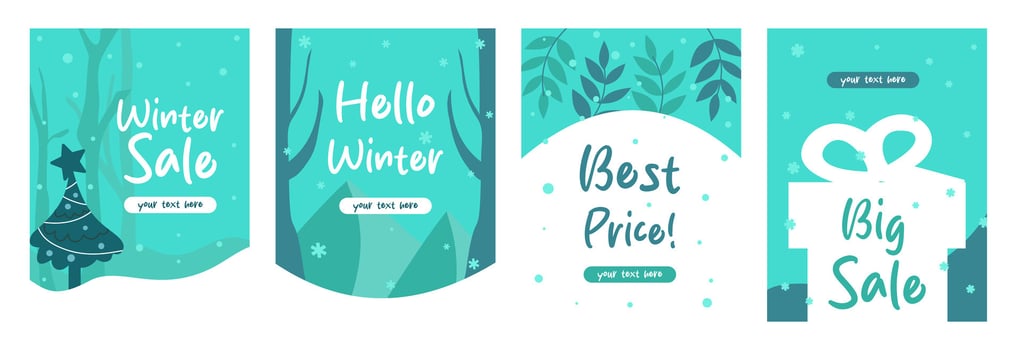 Set of winter season illustration vertical banner with flat element on green and white background good for poster, greeting card, advertisement and flyer vector