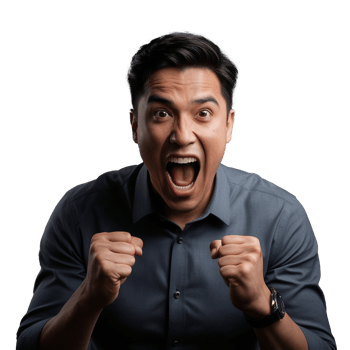 Man grey shirts screaming in excitement transparent png