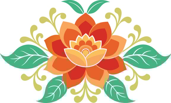 Colorful illustration of a lotus flower surrounded by green leaves vector