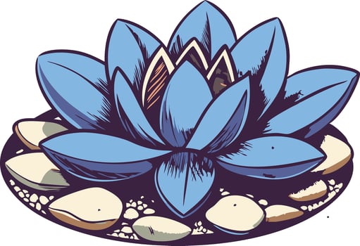 Blue lotus flower surrounded by smooth stones vector