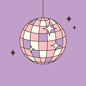 Disco ball on violet background. Retro style illustration for vintage party themes, dance events, and festive design projects vector