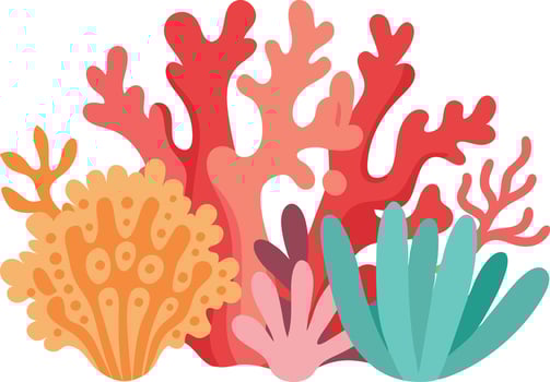 Colorful illustration of coral reef with various sea plants in vibrant colors vector