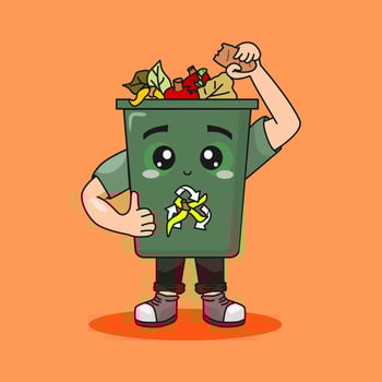 Green Recycle Bin Cartoon Character Clipart with organic trash vector