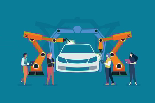 Electric Car Research and Development Manufacturing Engineer R and D team production car vector