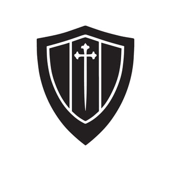 A black and white shield with a cross on it vector