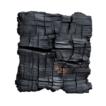 Charred wood shows intricate textures from burning, contrasting strikingly with the transparent background, burned black wood on transparent background png