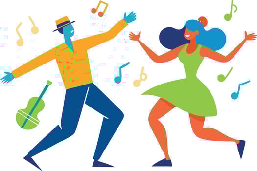 A couple joyfully dancing together at a lively outdoor music festival vector