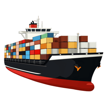 A vibrant cargo container ship is loaded with various containers, sailing over calm waters in broad daylight, cargo container ship illustrationon transparent background png