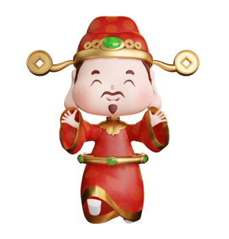 3D rendering illustration of cute traditional god of wealth png