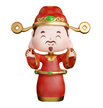 A cute 3D rendering of the God of Wealth with open hands png