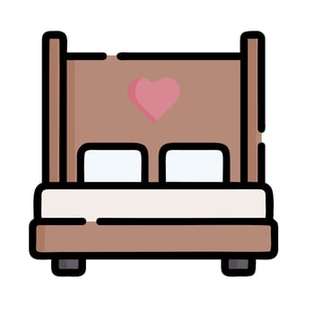 a bed with two pillows and a heart vector