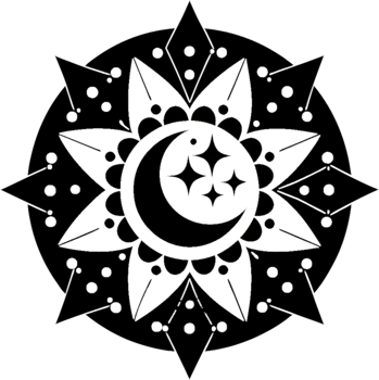 Starry Night Mandala with Crescent Moon Design. . png