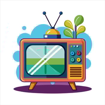 an old television with a plant on it vector