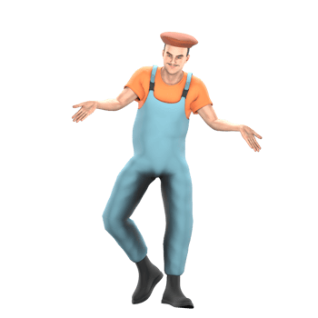 3D Male Painter Crafting Art. A male painter stands with his right leg slightly bent and both palms facing upwards. Cartoon Style png