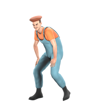 Art Provider 3D Cartoon. A male painter is bending over with both hands on both legs. Male Painter Character png