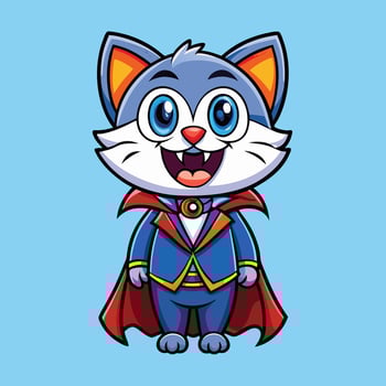 Cartoon Illustration of an Adorable Feline Vampire with a Dracula-Inspired Look vector