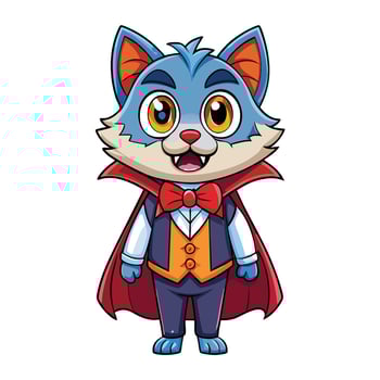 Cute Dracula Vampire Cat with Sharp Fangs and Piercing Yellow Eyes vector