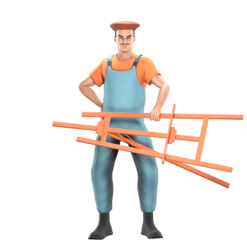 Male Cartoon Painter Character. A male painter stands carrying a painting stand with both hands. 3D Artful Expression png