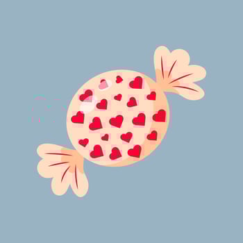 Christmas lollipop with hearts. Peppermint candy red and white wrapped. vector