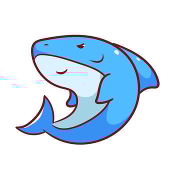 Cute Shark Cartoon . Adorable And Kawaii Underwater Animals Concept Design. Maskot, Icon and Logo. Isolated White Background. vector