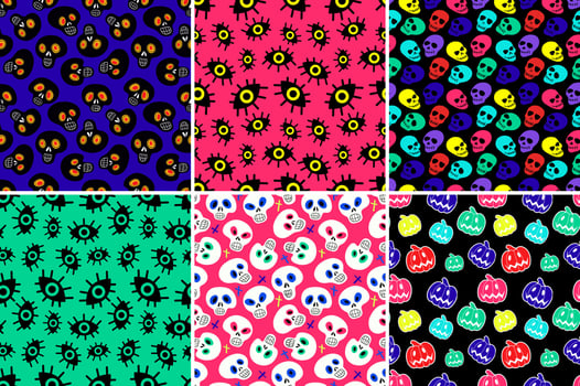 Colorful Halloween creepy spooky seamless patterns. vector