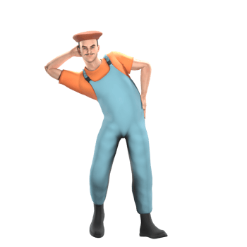 Cartoon Style Artistic Painter. A male painter stands with one hand behind his head and the other hand on his waist, his body slightly tilted to the side. 3D Male Model png
